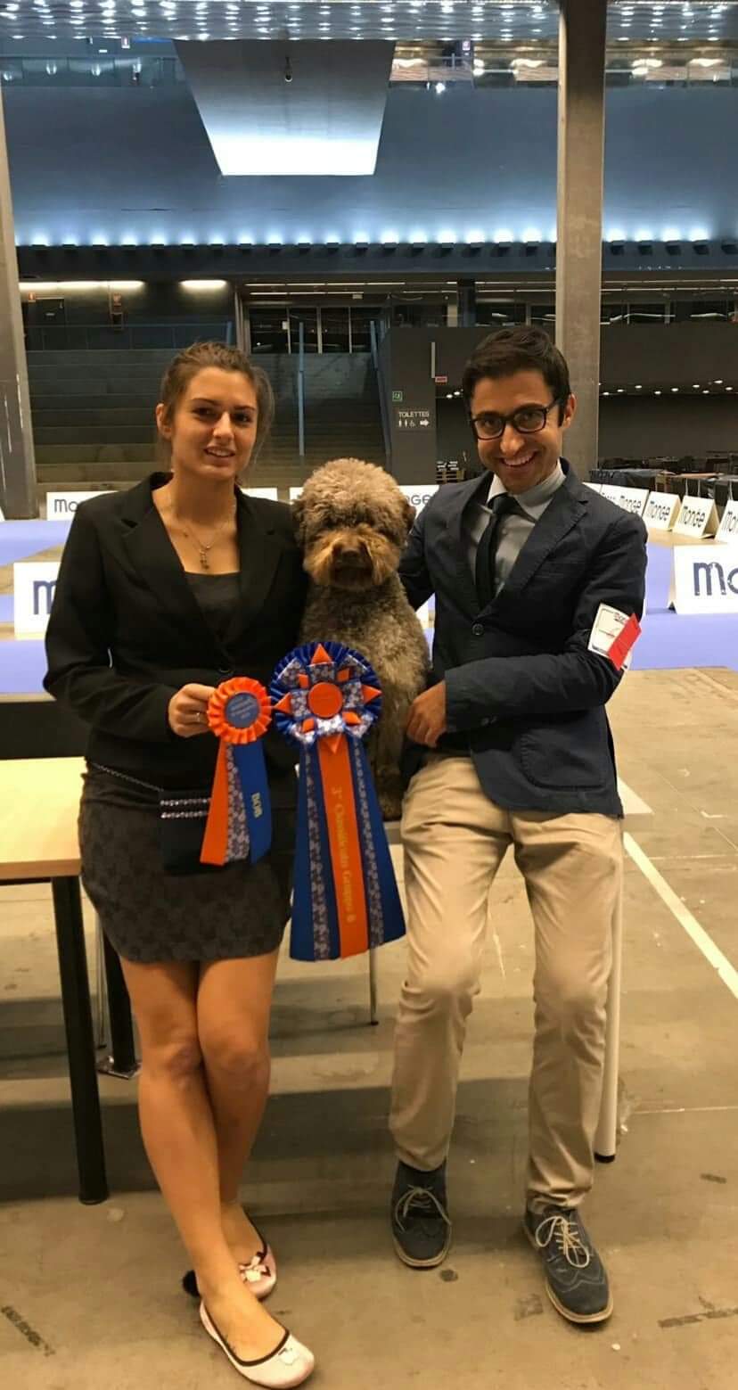 Mocha with handler Artur Bullari after Third in Group placement — FCI International Show, Italy 2018